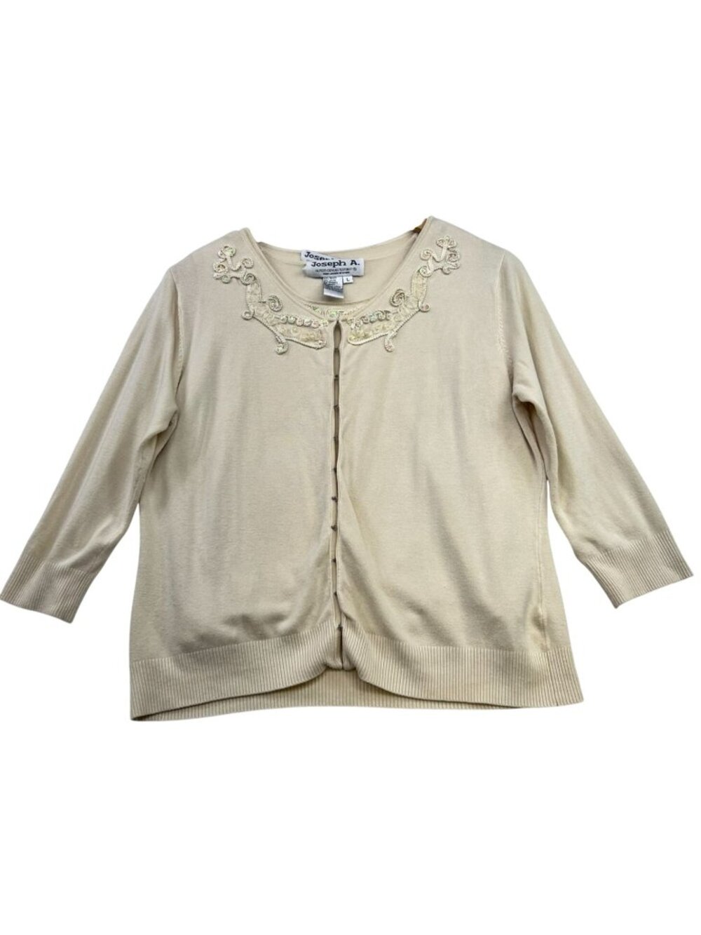 Joseph A. Women's Embellished 2 Piece Tank & Cardigan Set Long Sleeve Sz L Beige
